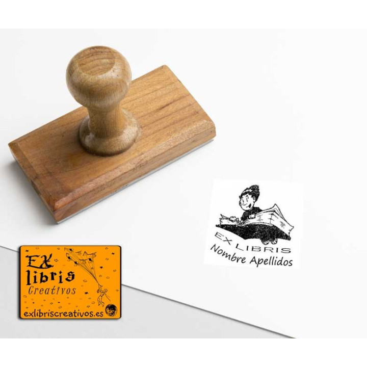 ExLibris Chico volando con libro