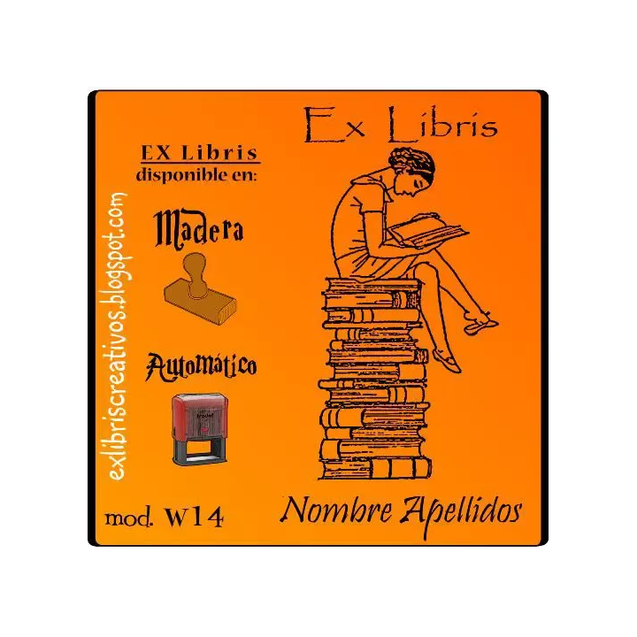 ExLibris Chica leyendo sobre columna de libros