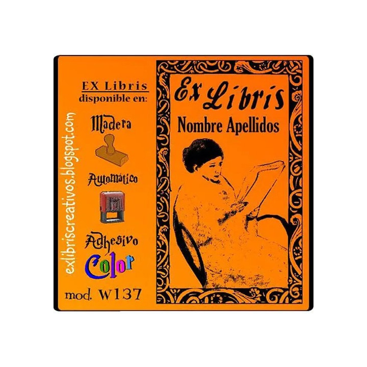 ExLibris Mujer leyendo en el jardín