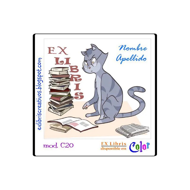 ExLibris Gato leyendo libro