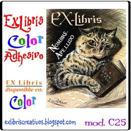 ExLibris Gato leyendo libro