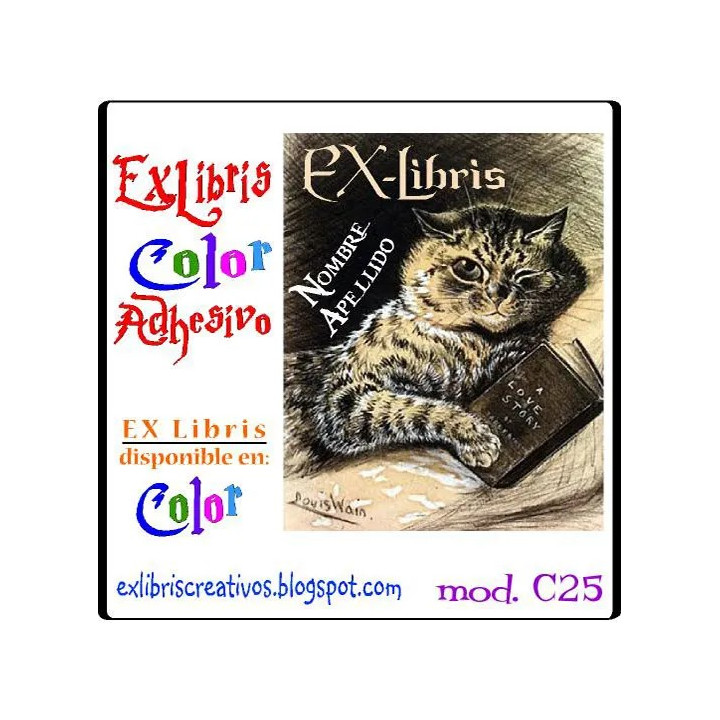 ExLibris Gato leyendo libro