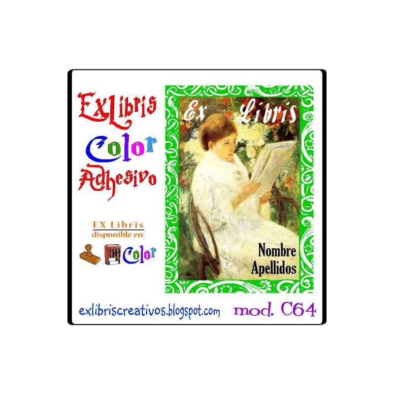 ExLibris Mujer leyendo en el jardín