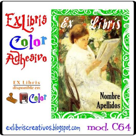 ExLibris Mujer leyendo en el jardín
