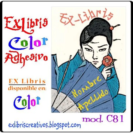 ExLibris Geisha abanico