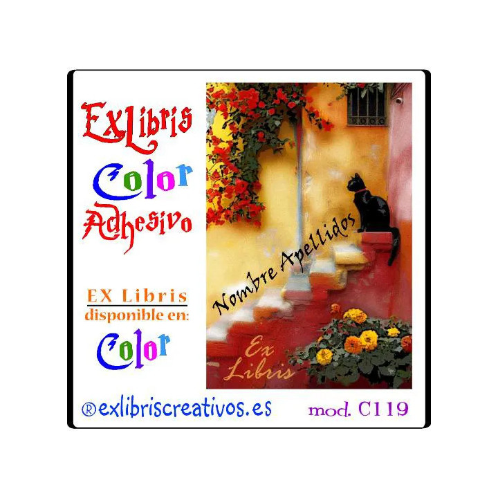 ExLibris Gato en escalera